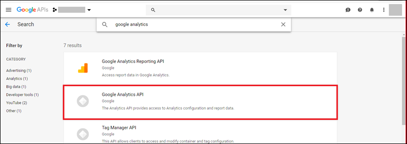 google analytics api - developer console